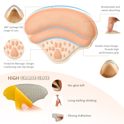 Image of 6 Pairs 4D Heel Pads for Shoes Too Big for Women Men, Heel Grips Cushions for Pain Relief, Inserts Prevent Loose Shoes Slip Blisters Scar, Heel Protectors for Friction (6, Black, Fabic)