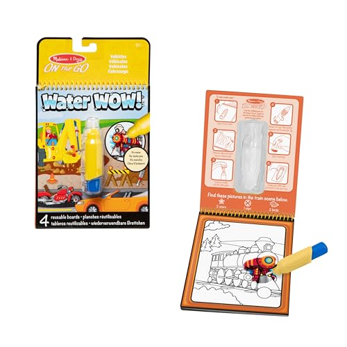 Melissa & Doug Water Wow! Libro Magico da Colorare con Pennello ad Acqua – Tema Veicoli, Gioco Educativo da Viaggio per Bambini e Bambine, 3+ Anni