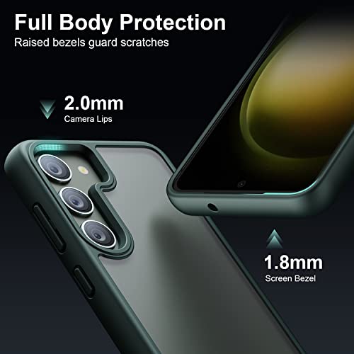 Raelmila Designed For Samsung Galaxy S23 Case [Military Grade Drop Tested] [Ultimate Silky Touch] Shockproof Translucent Matte Back & Soft Bumper, Protective Slim Thin Samsung S23 Case 6.1", Green #TOP2