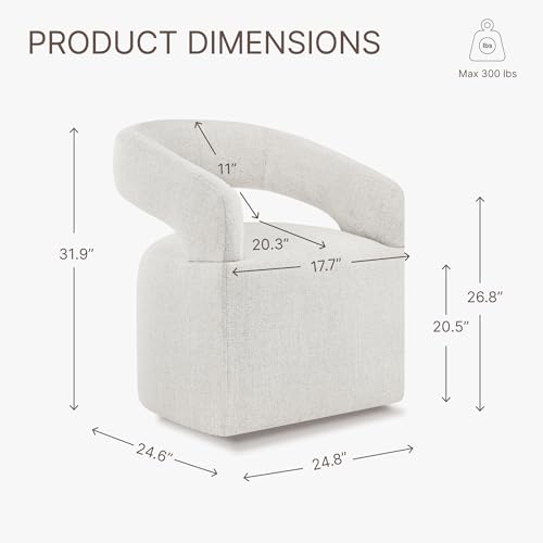 Image of KISLOT Upholstered Dining Chairs Set of 1, Modern Rolling Dining Chairs with Hidden Casters, Arm Kitchen Chairs with Linen Look Fabric, Padded Barrel Chairs for Dining Room, Kitchen, Bedroom, Beige