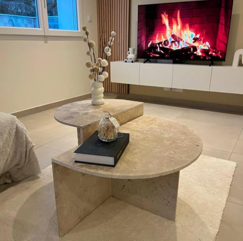 Table basse VÉRITABLE travertin demi lune
