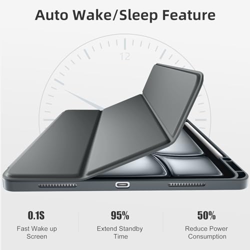 Akkerds Compatible for iPad Air 13 Inch Case (M4/M3/M2) 2026/2025/2024 with Pencil Holder, Trifold Stand Protective Cover/Soft TPU Back for iPad Air 13 Case, Supports Touch ID,Auto Wake/Sleep,Darkgrey by Akkerds - Image 7