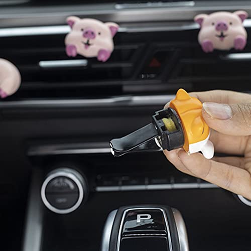 Image of Cute Air Vent Clips Car Accessories, Creative Animal Head and Tail Cartoon Car Air Freshener Vent Clip Auto Fragrance Diffuser Perfume Clips Air Conditioner Outlet Vent Clips Decorations, Pig