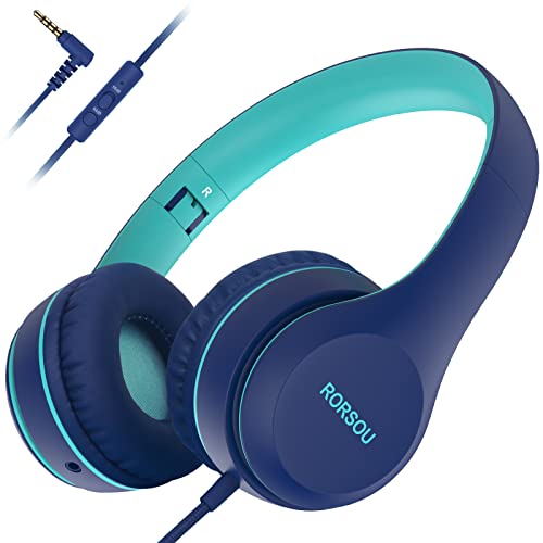 Rorsou K5 Kids Headphones With Microphone For Shchool, Volume Limiter 85/94Db, Foldable Stereo Tangle-Free 3.5Mm Jack Wired Cord On-Ear Headphones For Children/Boys/Girls/Kindle/Tablet/Mp3/4 (Blue) #TOP21