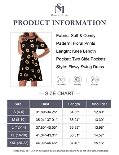 Misyula Style Womens Summer Cold Shoulder Floral Flowy T-Shirt Dress with Pockets - Image 6