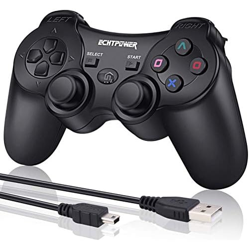 Wireless Controller für PS3, ECHTPower Wireless Controller Double Shock Gaming Controller 6-Achsen Bluetooth Gamepad Joystick mit kostenlosem Ladekabel gaming Gamepad für Playstation 3