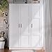 3 Doors Wooden Wardrobe Closet Armoire, White Storage Cabinet for Hanging Clothes, Bedroom Large Capacity Freestanding Armoire,Wood Wardrobe Combination with Shelves