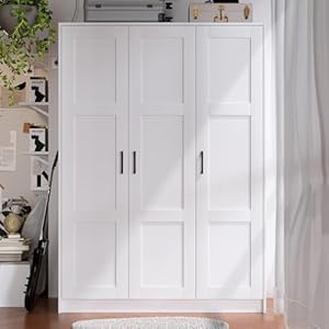 3 Doors Wooden Wardrobe Closet Armoire White Storage Cabinet for Hanging Clothes Bedroom Large Capacity Freestanding ArmoireWood Wardrobe Combination with Shelves White