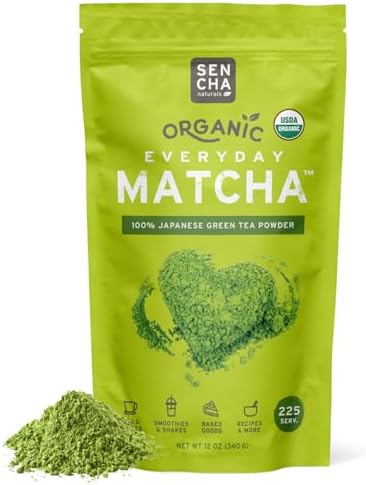 SEN CHA Naturals Organic Everyday Matcha Powder, Authentic Japanese Matcha Green Tea Powder, Premium First & Second Harvest Culinary Grade Organic Matcha Tea, Lattes & Baking, 12oz Bag (1 Pack)