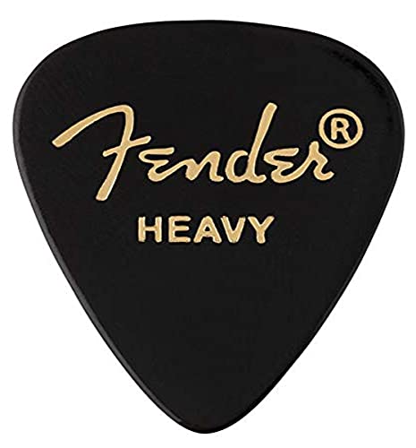 Fender® »351 SHAPE CLASSIC PICKS« Médiators en Celluloïd – Forme: 351 – Pack de 12 – Épaisseur: Heavy – Couleur: Noir - Les Beatles, Paul McCartney, John Lennon, RIngo Starr, George Harrison Fender® »351 SHAPE CLASSIC PICKS« Médiators en Celluloïd - Forme: 351 - Pack de 12 - Épaisseur: Heavy - Couleur: Noir
