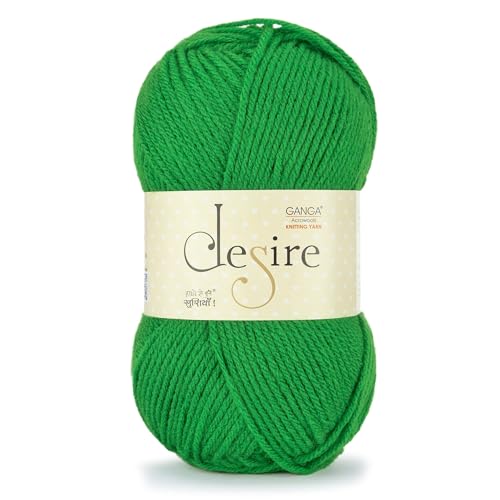 Image of Ganga Acrowools Acrylic Desire Hand Knitting and Crochet Yarn. Pack of 1 Ball - 100Gms. Shade No - (Des59) Green