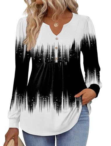 Image of Zeagoo Womens Long Sleeve Tops Fall V Neck Shirt Casual Pleated Tunic Top