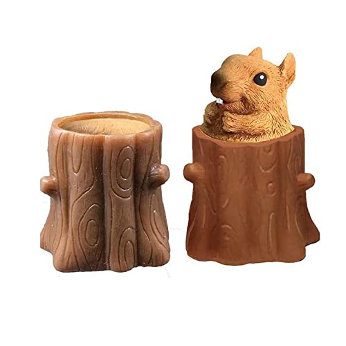 QLPLYZON Eichhörnchenbecher Entlüften, Silikon Dekomprimierung Eichhörnchen Cup, Squeeze Eichhörnchen Spielzeug, Baumstümpfe Sinnes Zappeln Spielzeug, Squeezable Squirrel Cup Cover
