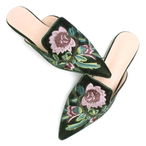 LUXINYU Women's Chinese Floral Embroidery Pointed-Toe Flats Comfortable Velvet Casual Mules House Slippers Shoes2