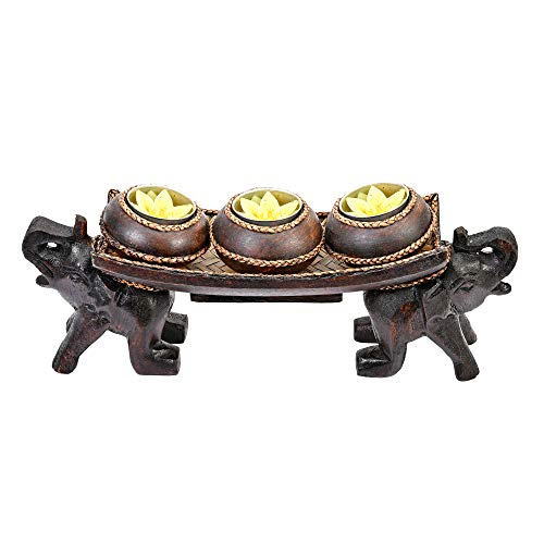 Aeravida Happy Twin Elephants Carrying Three Vases Rain Tree Wood Candle Holder | Handmade Candle Holder | Home Decor For Living Room | Elephant Wood Candle Holders #TOP3