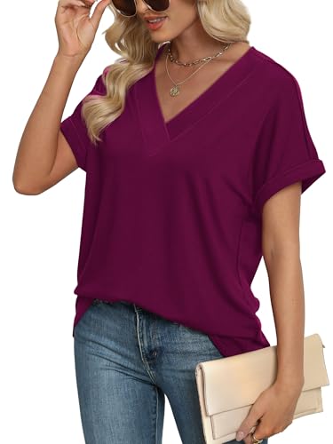 Image of WIHOLL Womens Summer Tops Short Dolman Sleeve Shirts 2026 Fashion V Neck Outfits Clothes