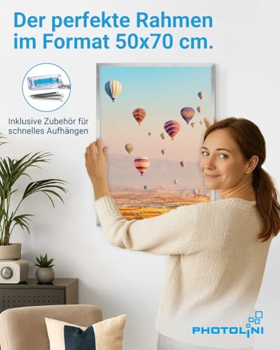 Miniatura 2 de Photolini Marcos 50x70 Cm Plata Madera Mdf, Set De 3 Marcos Para Pósteres, Cristal Acrílico, Para Colgar, Incluye Accesorios - Para Fotos, Láminas Y Pósteres