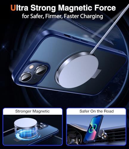 Coque iPhone 13/14 compatible MagSafe avec bague support silicone bleu Chicfun