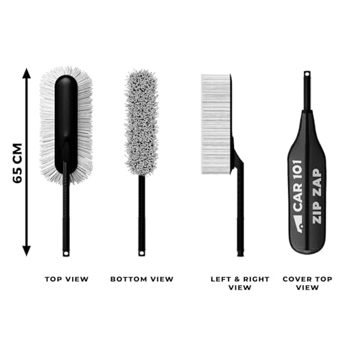 Image of CAR101 Zip-Zap Car Duster with 2 Microfiber Towels - 75x35 cm - 500 GSM - Grey | Multipurpose | Lint-Free | Superior Softness & High Absorbency | Microfibre Towels for Car, Bike & Household Cleaning