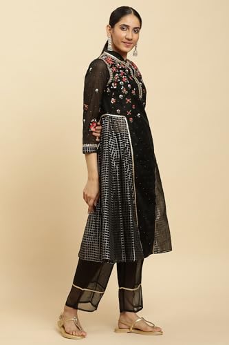 Image of Wishful by W Women's Viscose Kurta, Parallel Pant & Dupatta (23AUSP11461-122712 Black