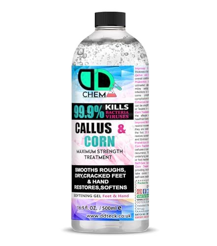 Image of DD Teck Callus & Corn Remover Liquid – Hard Skin Eliminator for Feet & Hands – Treats Foot Calluses, Corns & Cracked Heels – Softening Gel – Significant Effect After First Treatment (500ml Cap)