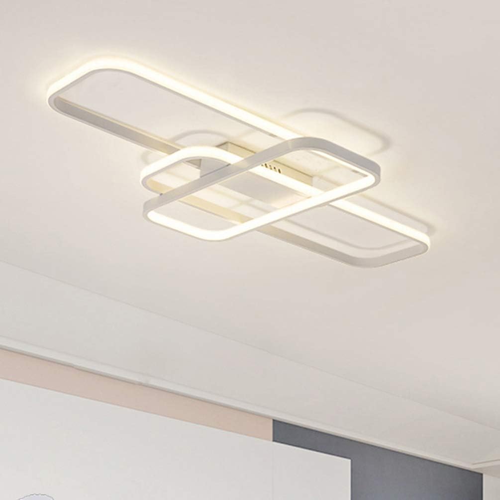 Plafonnier LED flush mount lustre géométrique blanc dimmable télécommande pour salon - 8