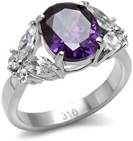 Women's Stainless Steel 6.2 ct. Cubic Zirconia Purple Oval and Clear Butterfly Ring