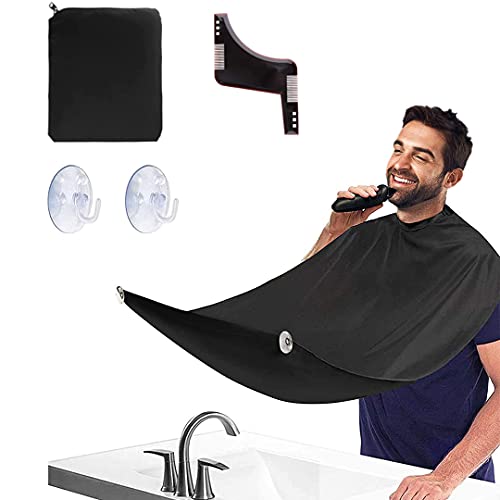 Beard Apron for Men, Waterproof Beard Hair Catcher Trimming and Shaving, Non-Stick Beard Apron with Suction Cups, Beard Shaping Comb, Black