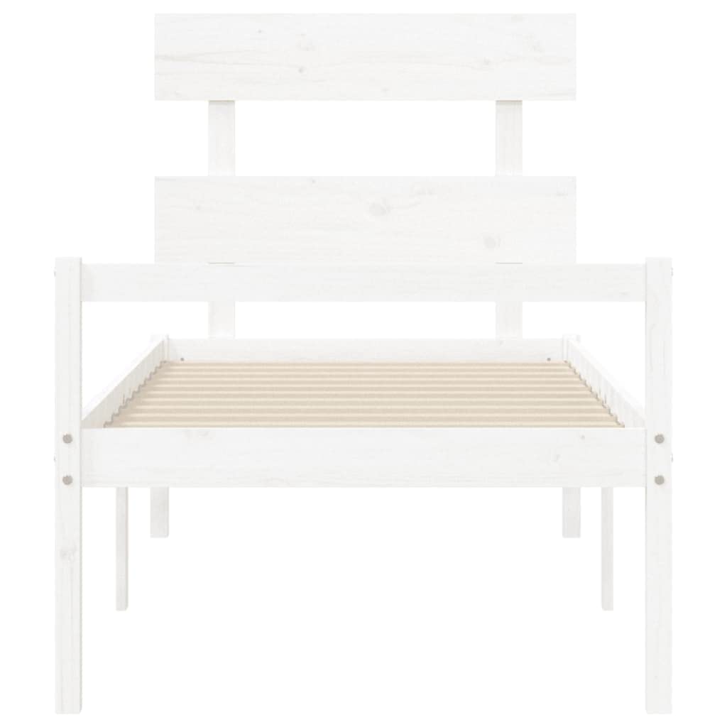 Massivholz Seniorengerecht 45cm Sitzhöhe Bett 90x190cm Weiß | Seniorenbett mit Kopfteil Weiß Massivholz 90x190cm Bettgestell Kiefer mit Lattenrost und Stauraum für Seniorengerechtes