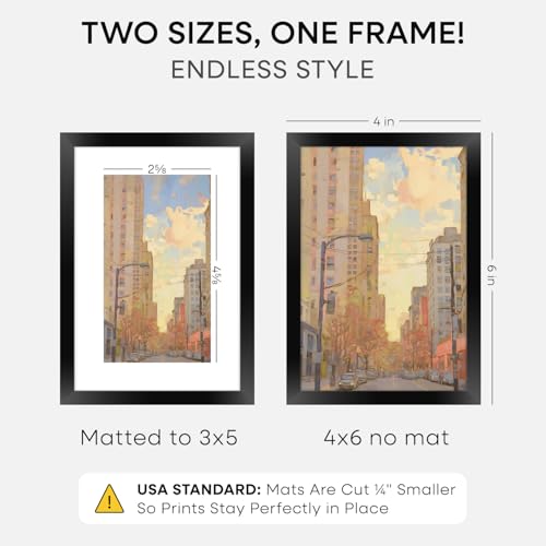Image of Homeforia 4x6 Picture Frame Black, High End Metal 4 x 6 Black Frames with Mat 3 x 5 for Art, 4x6 Desk Frame Matted to 3x5 inch Photo, 4 by 6 Wall or Tabletop Frames, Tempered Glass, Wall Kit, Set of 1