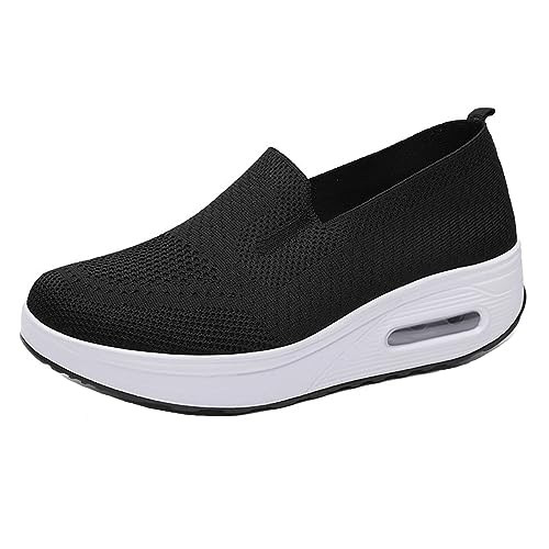Women Orthopedic Air Cushion Slip-On Wedge Sneakers Black 6