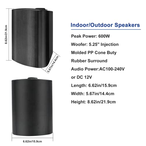 Herdio 5.25 Inches 600 Watts Passive Indoor Outdoor Speakers Wired Waterproof,Wall Mount Speakers With Loud Volume Perfect For Patio,Garden Home Theater,Black (4 Speakers) #TOP1