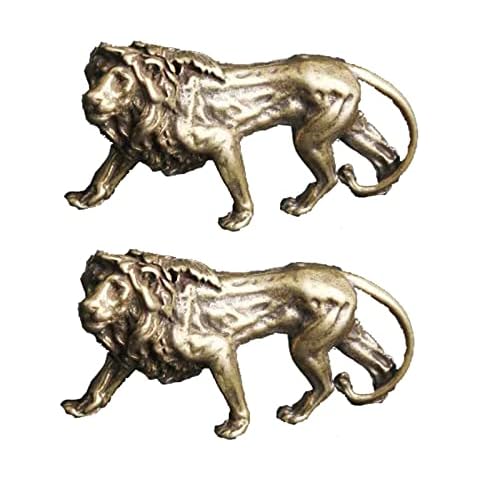ALHBEJT Chinese Handmade Brass Lion Statue Home Decor Animal Figurines for Living Room Bedroom Home Office Cabinets Mininature Craft Gift (2Pcs Gold) Cover