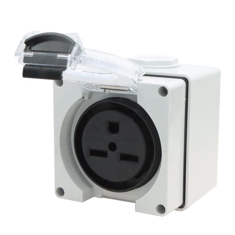 NEMA 6-30R RV Power Outlet Box, 250V 30A, IP66 Weatherproof, White