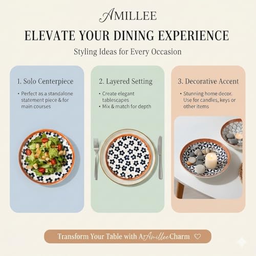 Image of Ceramic Dinner Plates Set of 2, 8 Inch Porcelain Salad Dessert Round Plates, Microwave, Oven and Dishwasher Safe, Kitchen Plates, Serving Dishes Plates (1 Plate 2 Bowl Big Flower Print, 1)