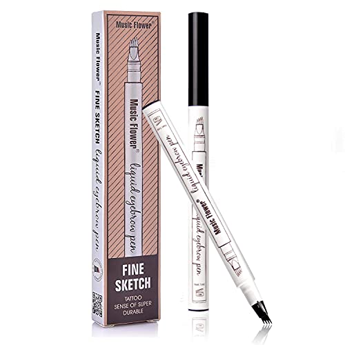 Waterproof Microblading Eyebrow Pen Eyebrow Pen-Liquid Eyebrow Tint Pen with Fork Tip Eyebrow Pen Creates Natural 3D Eyebrows(4#Black)
