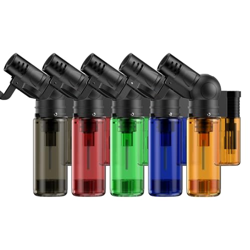 Flame bird 5 Pack Torch Lighter Mini Refillable Butane Lighter, Rotatable Head, Windproof, Multi Utility Small Lighter for Candles Fireplaces Campfires Grill BBQ (Without Butane)