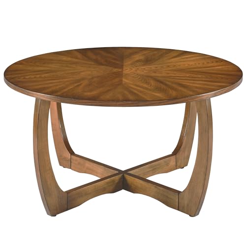 LEEMTORIG Round Wood Coffee Table, Mid Century Modern Round Walnut