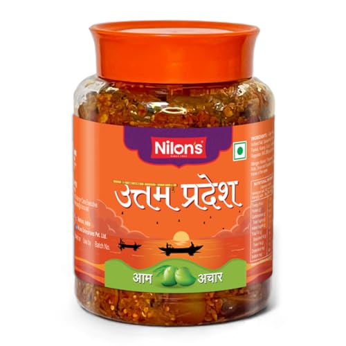 Image of Nilon's Uttam Pradesh Mango Pickle (475g) Homemade Aam Ka Aachar | Spicy & Tangy Pickle in Authentic UP Style with Raw Mango, Mustard Oil & Spices Mixed with No Added Artificial Colour