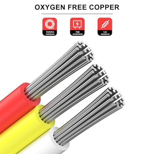 Image of PAUTIX 65.6ft /20M Extension Cable Wire Cord,22AWG 3-pin Wire Cord for Single Color LED Strip Lights,COB /2835 Tape Lights,5V 12V 24V Low Voltage Extension,Red,Yellow,White (Pack of 2)