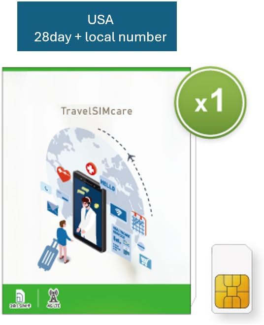 TravelSIMcare – Global SIM Card with Health Consultation Services | eSIM & Physical SIM | Health Manager Support (USA E-sim_28 Day Unlimited Data)