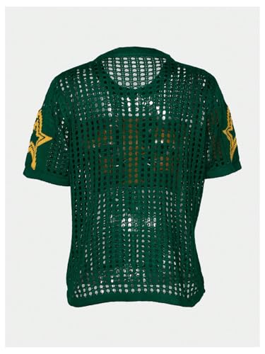 Milumia Women's Jersey Shirts See Through Number Print Short Sleeve T Shirt Hollow Out Knitted Tops2