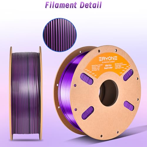 Image of ERYONE Silk Dual Color PLA Filament 3D Printer 1.75mm + /- 0.03mm, Bicolor Filament Two Tone PLA Bundle 2KG Cardboard Spool, Black Purple