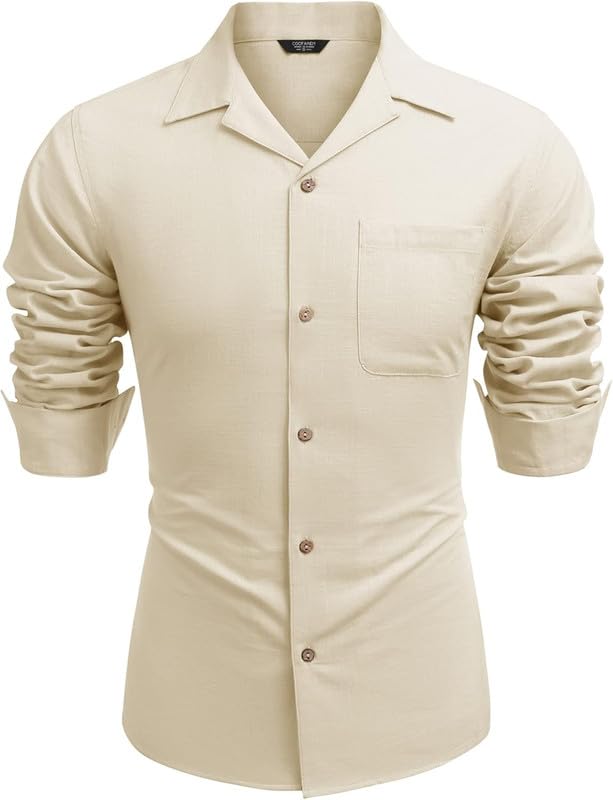 Image of Combo of Men's Casual Cotton Blend Shirt || Long Sleeve Button Down with Spread Collar | Lightweight Breathable Fabric | Stylish Solid Shirt for Beach, Office & Everyday Wear Pack of 2