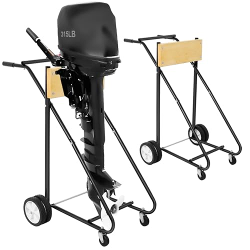 Heavy-Duty Outboard Motor Stand - 315 lbs Capacity Engine Stand with 4 Rubber Casters Multi-Functional Cart for Motor Repair Maintenance Transport and Storage (Yellow)