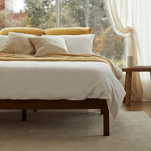 Image of LIFEMENT Full Bed Frame Classic Wood Platform, Noise Free, Under Bed Storage, No Box Spring Needed, Easy Assembly, Cherry