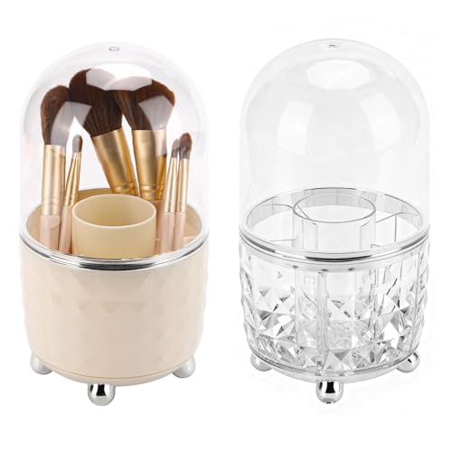 acDesign 2Pcs Make Up Brush Holder Organizer， 6 Slot Brush Organizer 360° Rotating Desk Organizer for Vanity, Desktop, Bathroom
