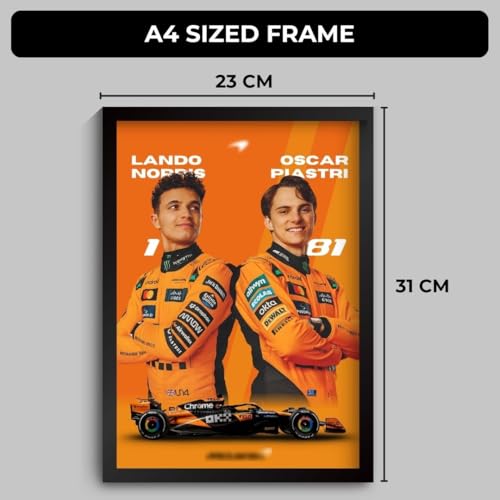Image of Lando Norris & Oscar Piastri Poster | Framed McLaren F1 Car A4 Sized (31 x 23 cm) | Lando & Oscar F1 Poster | McLaren Car Posters for Wall, Gift for Boys, Formula 1 Frames | Formula 1 Frame (F 130)