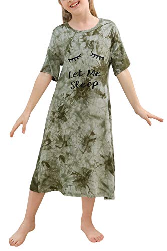 Gorlya Girl's Half Sleeve Nightgowns Printed Nightshirts Cute Lounge Sleepwear Dress For 4-14T Kids (Gor1052,9-10Y,Green Zr) #TOP26