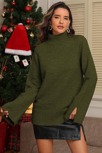 ATHMILE Fall Fashion Sweaters for Women Turtleneck Long Sleeve Casual Loose Knit Pullover Tops Winter Clothes 20252